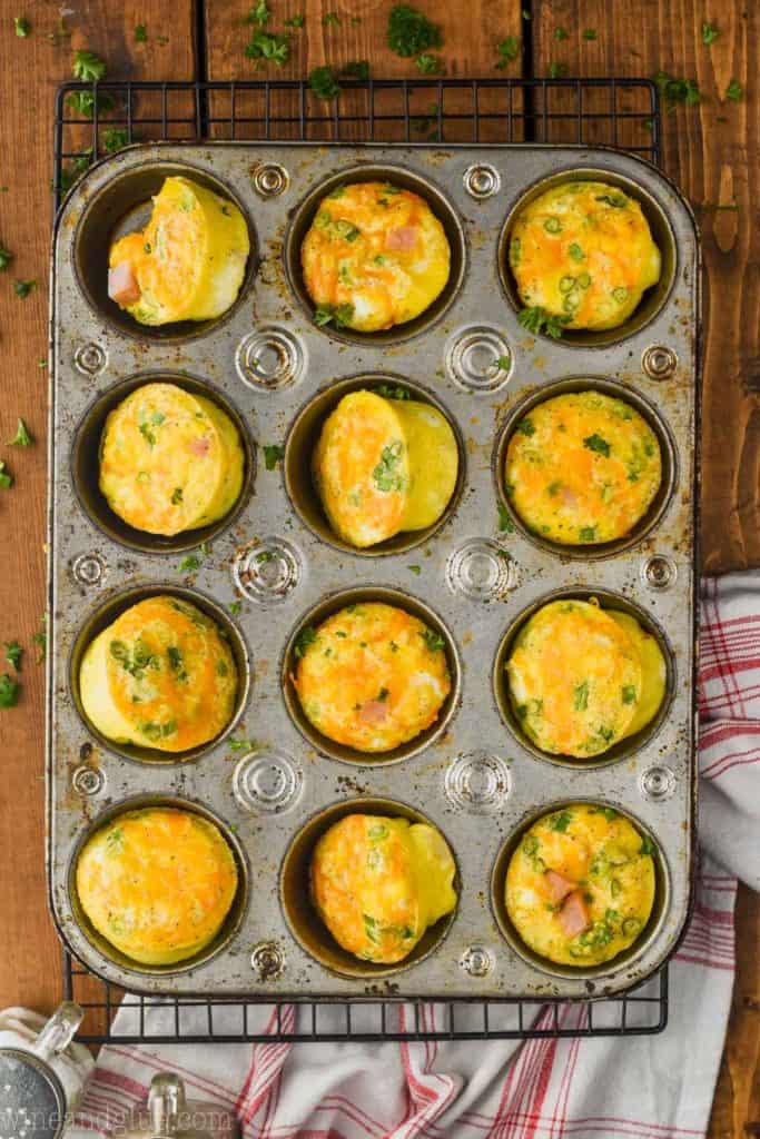 over head view of muffin tin eggs in a muffin tin