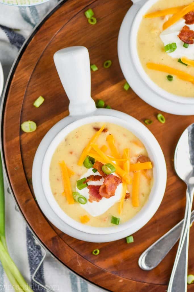 overhead view of potato soup recipe