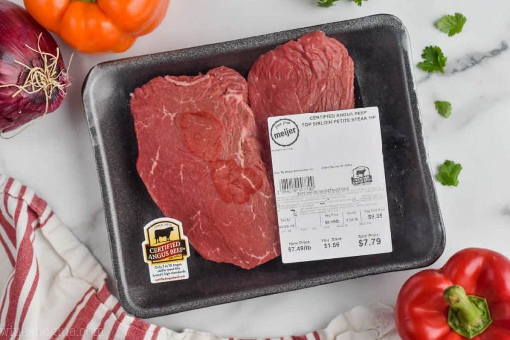 a package of certified angus beef top sirloin steak from meijer for steak fajita kabobs