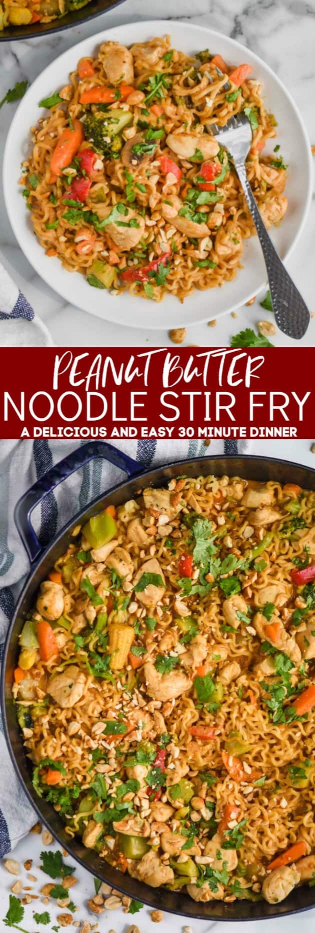 collage of peanut butter noodle stir fry