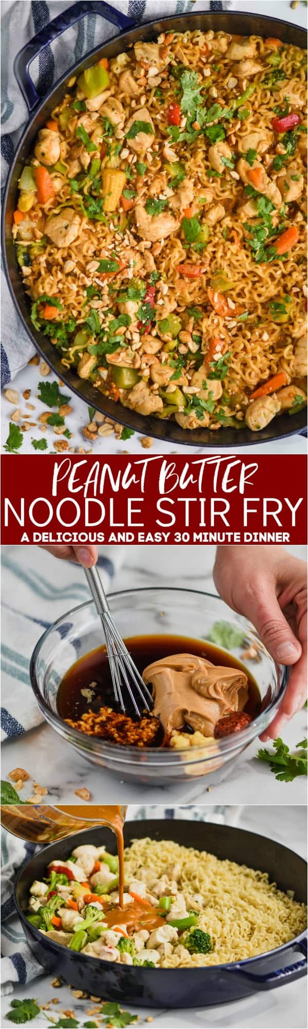 collage of peanut butter stir fry noodles photos