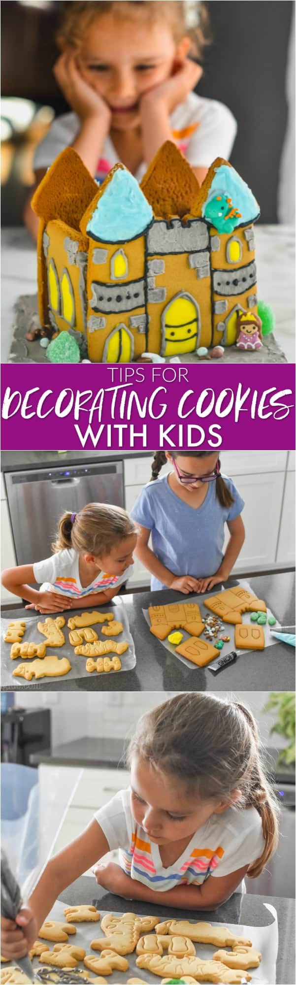 collage of photos of kids decorating cookies