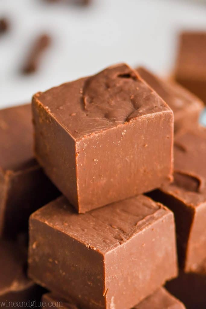 a very up close picture of a piece of chocolate fudge