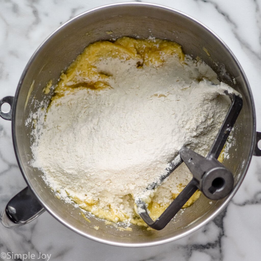 dry ingredients added to creamed butter and sugar to make sugar cookies