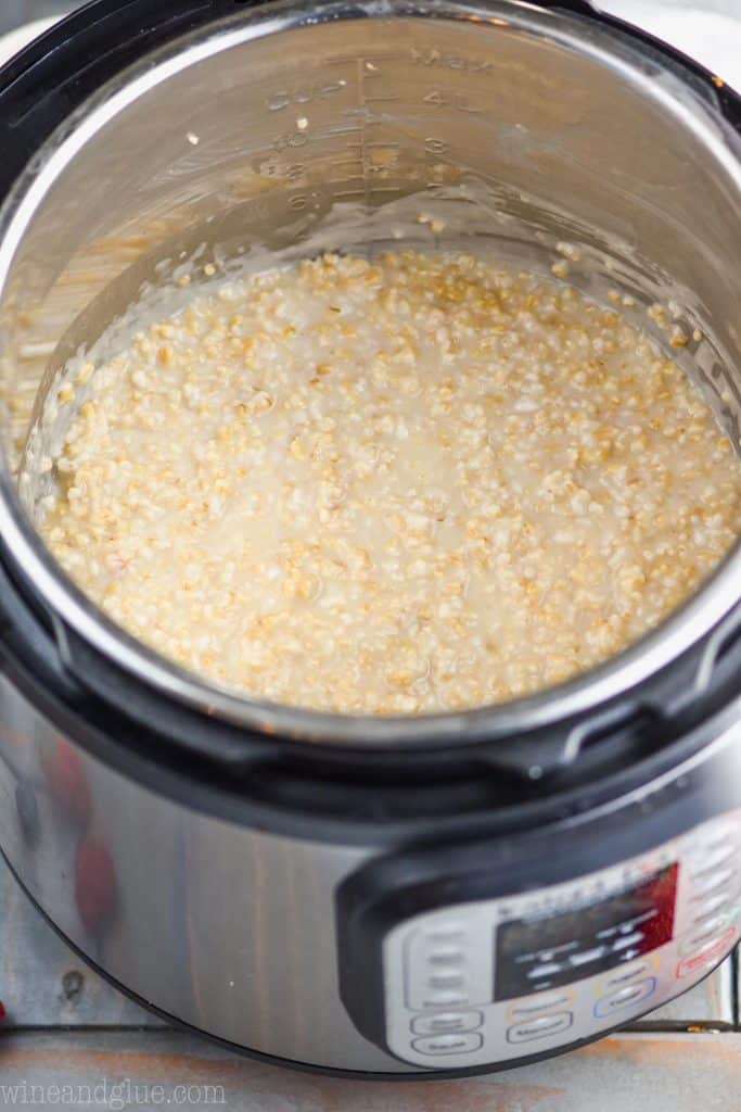 steel cut oats after being cooked in the bottom of an instant pot