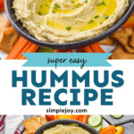 pinterest graphic of hummus, says: super easy hummus recipe simplejoy.com