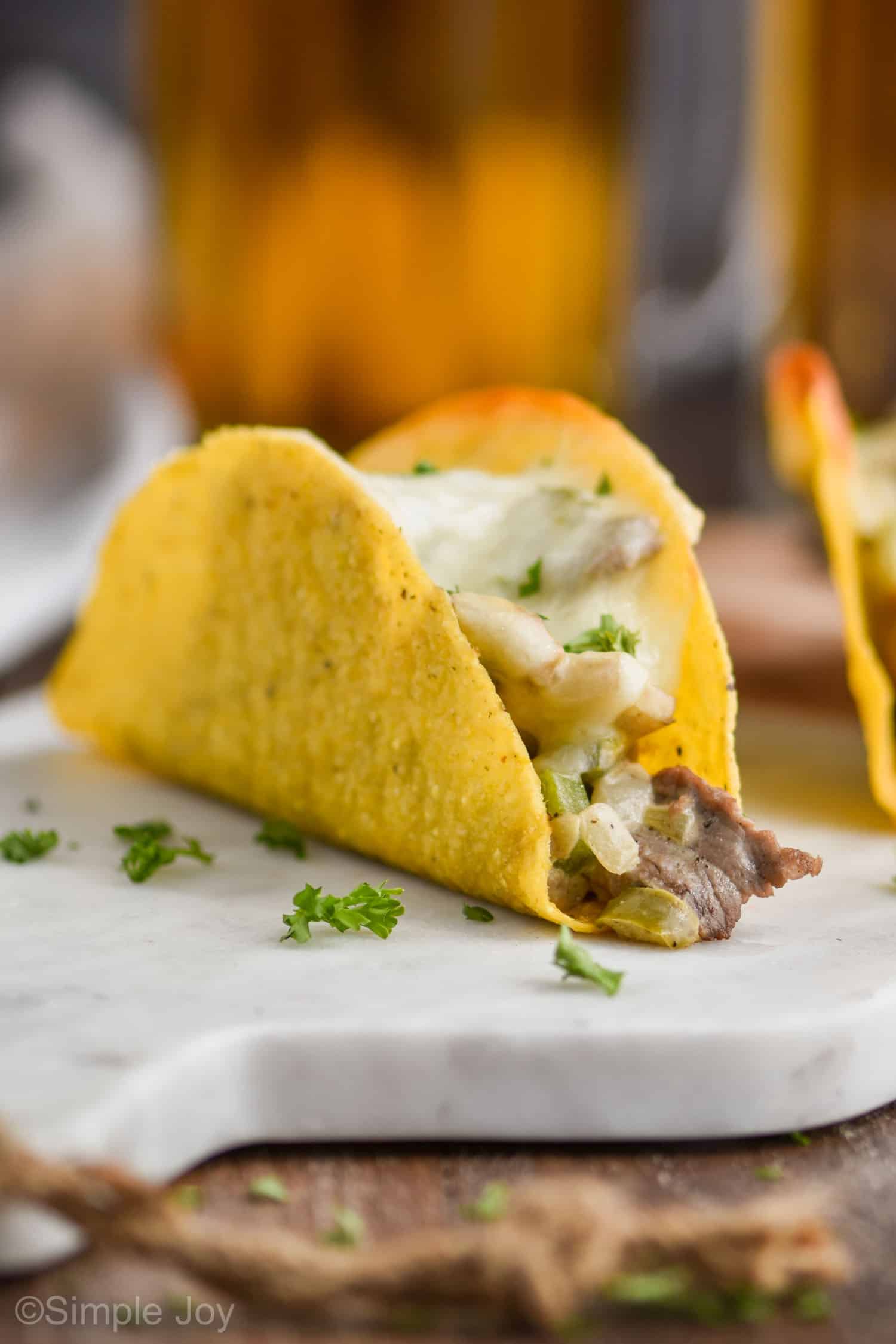 Philly Cheesesteak Baked Tacos - Simple Joy