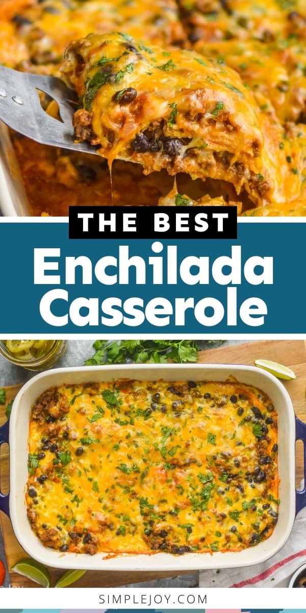 collage of photos of beef enchilada casserole