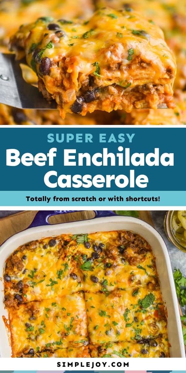 collage of photos of beef enchilada casserole