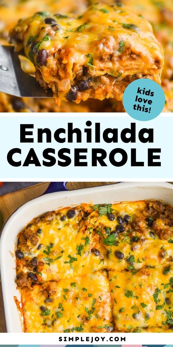 collage of photos of beef enchilada casserole