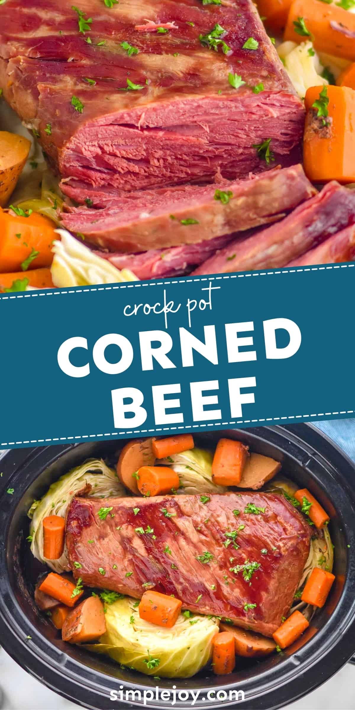 pinterest graphic of slow cooker corned beef