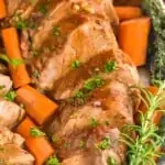 close up of slow cooker pork tenderloin