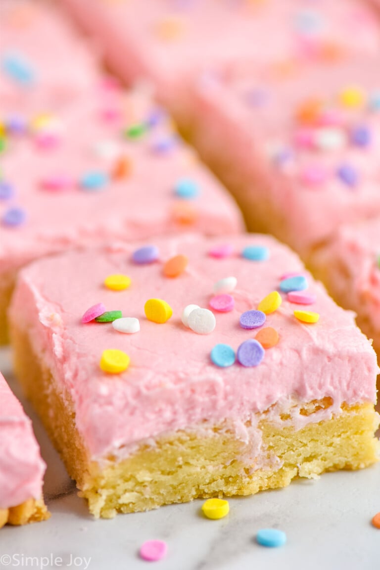 Side view of Sugar Cookie Bars with sprinkles.