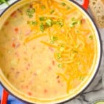 Overhead photo of pot of Ham and Potato Soup