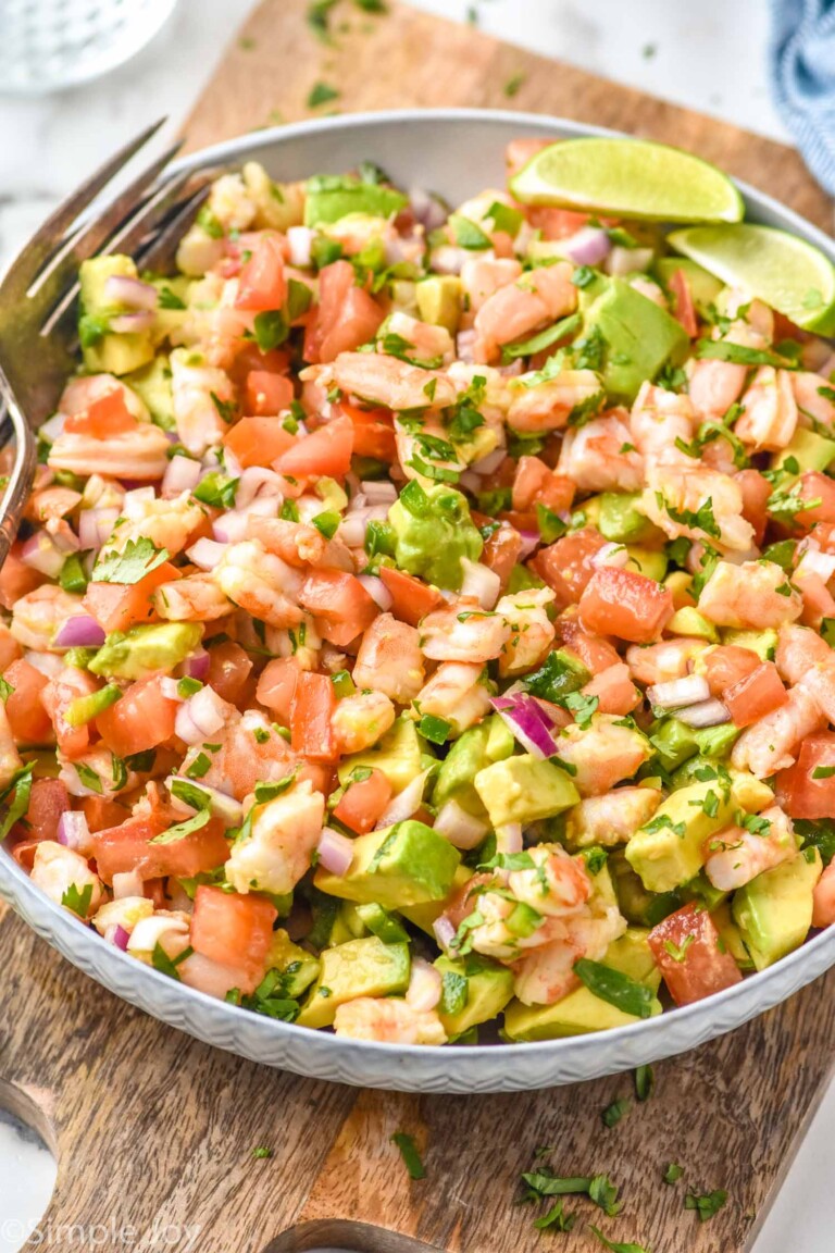 bowl of Shrimp Avocado Salad with a fork