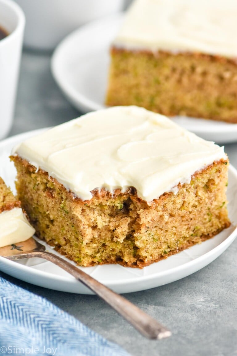 Zucchini Cake served on a plate with a fork