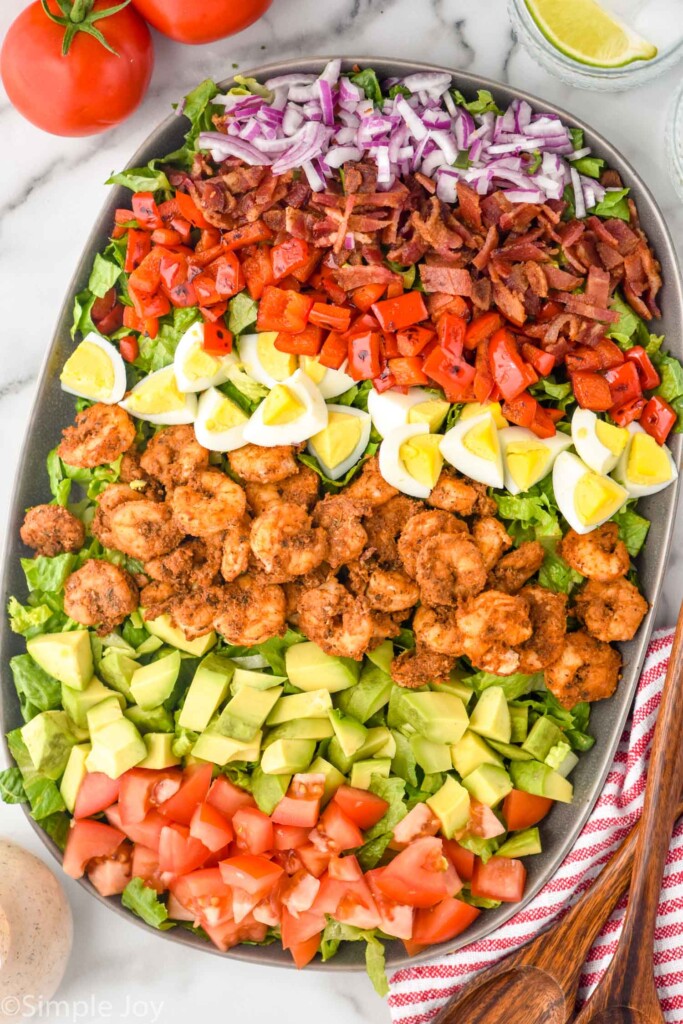 overhead of Cajun Cobb Salad ingredients