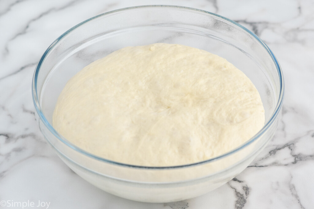 Large mixing bowl with Pizza Dough recipe