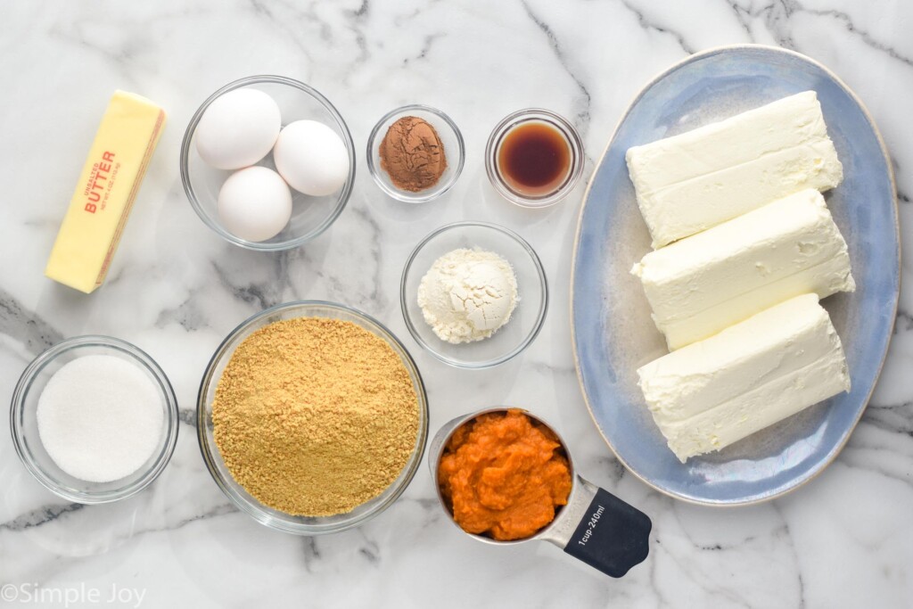 overhead of Pumpkin Cheesecake Bars ingredients