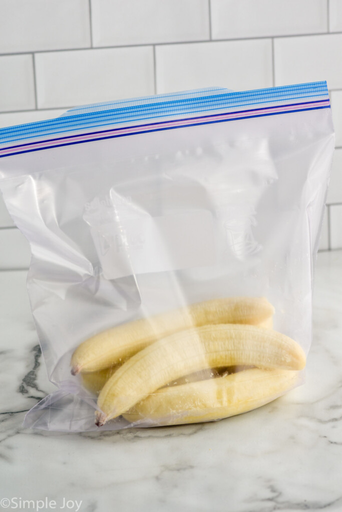 whole bananas frozen and in a ziplock bag