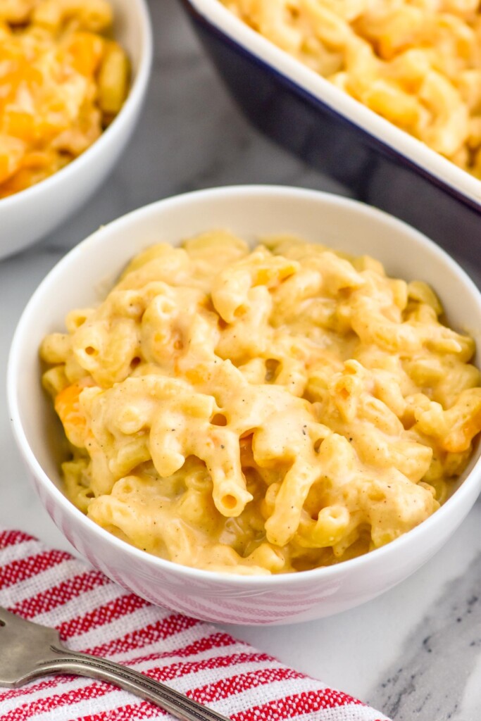 small bowl of easy baked Mac and cheese