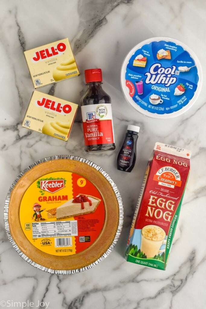 overhead of eggnog pie ingredients