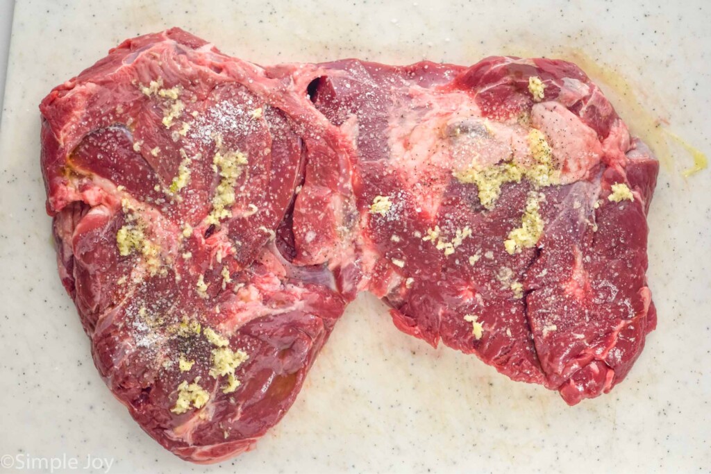 overhead of a Boneless Leg of Lamb with seasonings