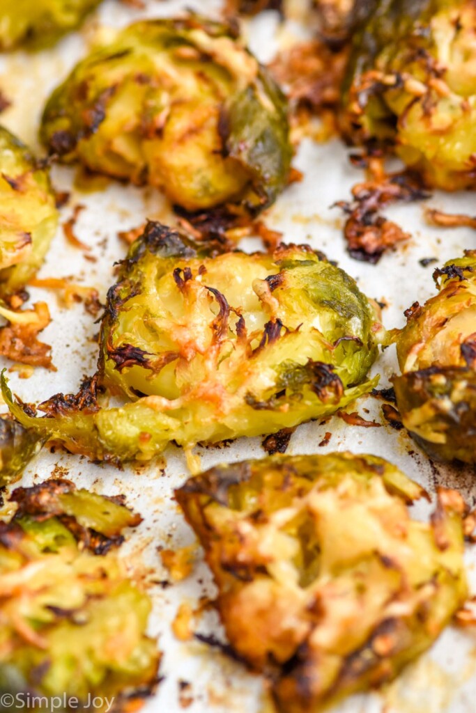 Close up photo of Smashed Brussel Sprouts.