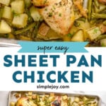 pinterest graphic of sheet pan chicken, says: super easy sheet pan chicken simplejoy.com