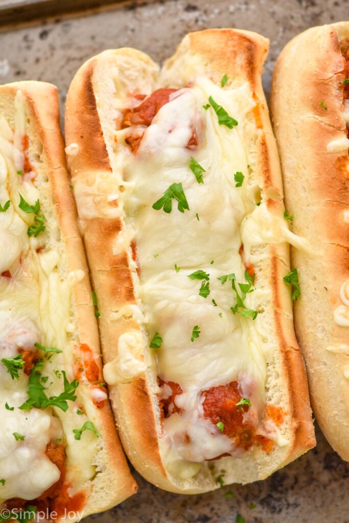 Close up overhead view of meatball sub