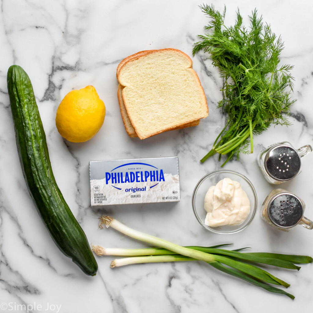 overhead of cucumber sandwich ingredients