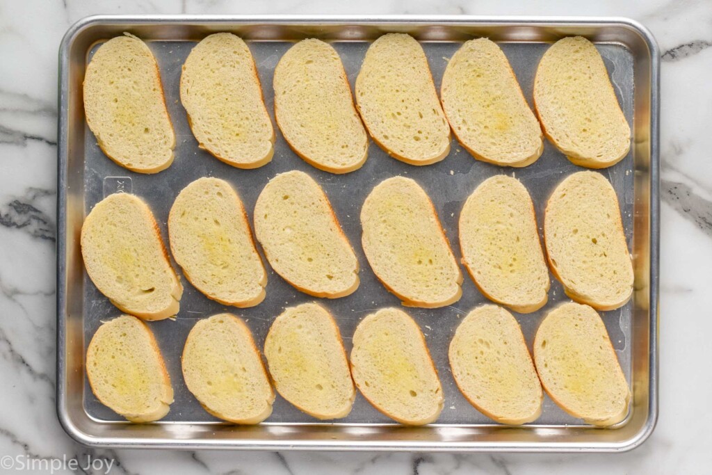 oiled bread ready to toast for bruschetta