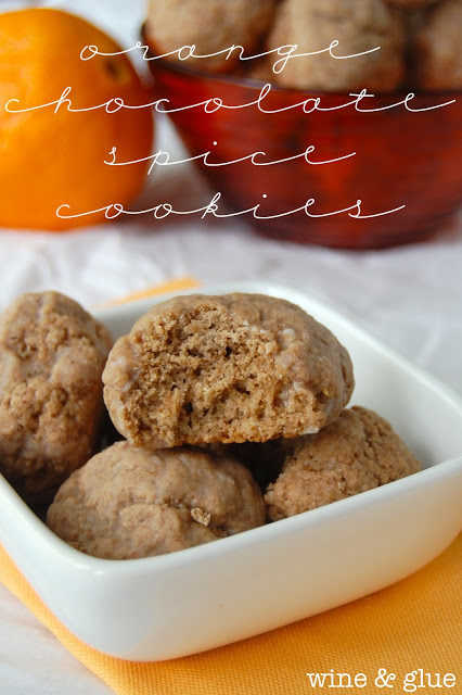 Orange Chocolate Spice Cookies. The sweet mixture of Orange and Chocolate with the added bonus of delicious spices, and smothered in a glaze. via www.wineandglue.com